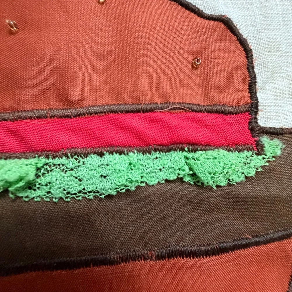 Vintage‎ Handmade Vintage Cheeseburger Applique Linen Apron Novelty Folk Art